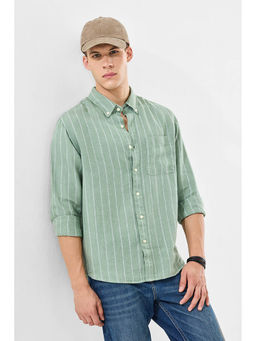 Snitch - Green Stripes Full Sleeves Regular Casual Shirt For Men
