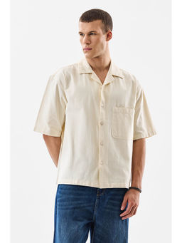 Snitch - Cream Solid Half Sleeves Boxy Casual Shirt For Men
