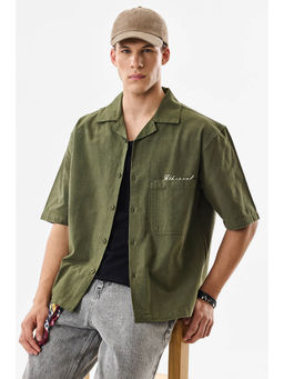 Snitch - Olive Solid Half Sleeves Boxy Casual Shirt For Men