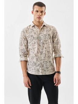 Snitch - Beige Abstract Full Sleeves Slim Casual Shirt For Men