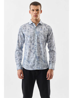 Snitch - Light Blue Abstract Full Sleeves Slim Casual Shirt For Men