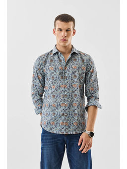 Snitch - Blue Floral Full Sleeves Slim Casual Shirt For Men