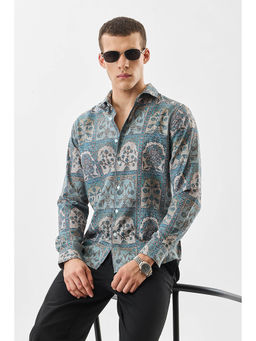 Snitch - Multi-Color Abstract Full Sleeves Slim Casual Shirt For Men