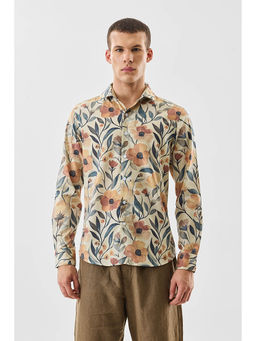Snitch - Beige Floral Full Sleeves Slim Casual Shirt For Men