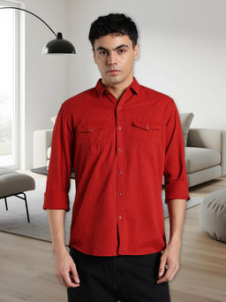 KUONS AVENUE - Red Men's Denim Casual Shirt