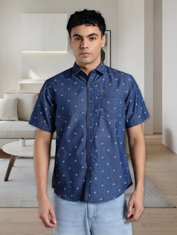 KUONS AVENUE - Blue Men's Printed Denim Casual Shirt
