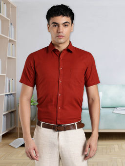 Southbay - Red Men's Linen Cotton Half Sleeve Formal Shirt