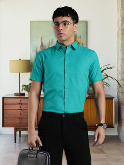 Southbay - Turquoise Men's Linen Cotton Half Sleeve Formal Shirt