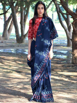 Chidiyaa - Dragonfly Glory Handblockprinted Mulmul Cotton Saree