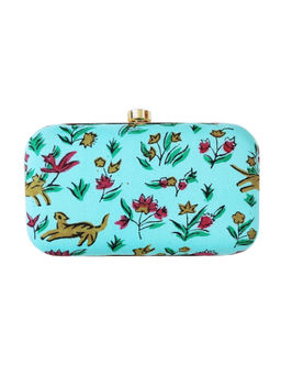 A Clutch Story - Turquoise Animal Printed Clutch