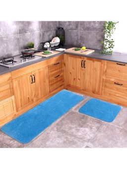 Saral Home - Microfiber Anti Slip Multi Purpose Runner and Mat Set-Turquoise-40X100 Cm and 40X50 Cm