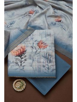 Soch - Blue Silk Blend Floral Unstitched Kurta, Unstitched Pant & Dupatta With Sequins (Set of 3)