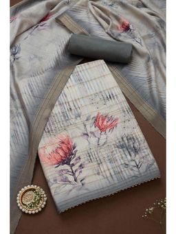 Soch - Grey Silk Floral Unstitched Kurta, Unstitched Pant & Dupatta With Sequins (Set of 3)