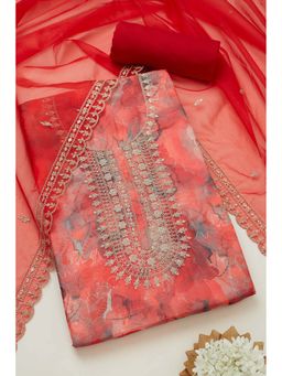 Soch - Rust Organza Abstract Unstitched Kurta, Unstitched Pant & Dupatta With Sequins (Set of 3)