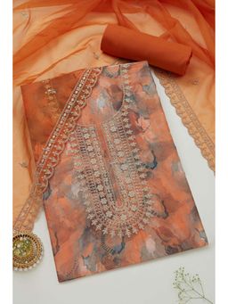 Soch - Orange Abstract Unstitched Kurta, Unstitched Pant & Dupatta With Sequins (Set of 3)