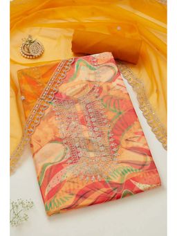 Soch - Mustard Organza Abstract Unstitched Kurta, Unstitched Pant & Dupatta With Sequins (Set of 3)