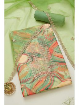 Soch - Green Organza Abstract Unstitched Kurta, Unstitched Pant & Dupatta With Sequins (Set of 3)