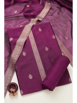 Soch - Wine Silk Blend Zari Woven Unstitched Kurta, Unstitched Pant & Dupatta (Set of 3)