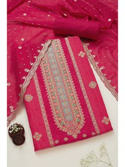 Soch - Fuchsia Organza Zari Woven Unstitched Kurta, Unstitched Pant & Dupatta With Sequins (Set of 3)