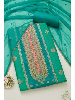 Soch - Teal Organza Zari Woven Unstitched Kurta, Unstitched Pant & Dupatta With Sequins (Set of 3)