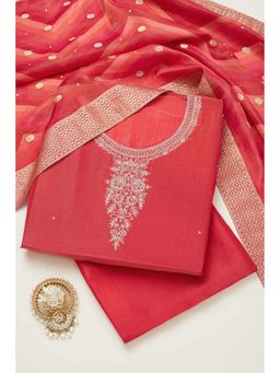 Soch - Pink Tissue Embroidered Unstitched Kurta, Unstitched Pant & Dupatta With Cutdana (Set of 3)