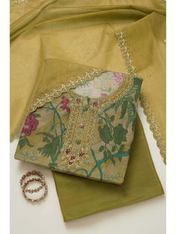 Soch - Olive Tissue Floral Print Unstitched Kurta, Unstitched Pant & Dupatta With Sequins (Set of 3)