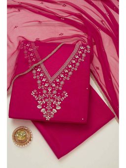 Soch - Fuchsia Silk Blend Unstitched Kurta, Unstitched Pant & Dupatta With Zardozi (Set of 3)