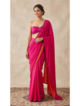 HANDME - Pink Chroma Lace Work Solid Saree with Unstitched Blouse