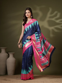 MEENA BAZAAR - Blue Art Silk Zari Woven Handloom Saree with Unstitched Blouse