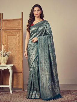 MEENA BAZAAR - Blue Art Silk Tassels Woven Handloom Saree with Unstitched Blouse