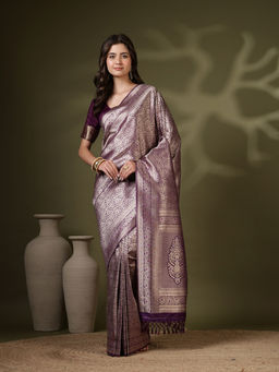 MEENA BAZAAR - Purple Art Silk Tassels Woven Handloom Saree with Unstitched Blouse