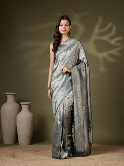 MEENA BAZAAR - Blue Art Silk Tassels Woven Handloom Saree with Unstitched Blouse