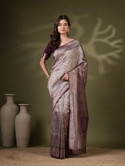 MEENA BAZAAR - Purple Art Silk Tassels Woven Handloom Saree with Unstitched Blouse