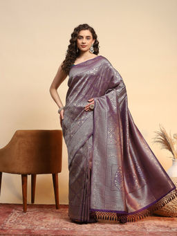 MEENA BAZAAR - Purple Art Silk Tassels Woven Handloom Saree with Unstitched Blouse