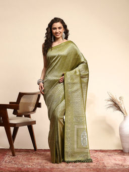 MEENA BAZAAR - Green Art Silk Tassels Woven Handloom Saree with Unstitched Blouse