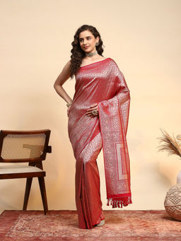 MEENA BAZAAR - Red Art Silk Tassels Woven Handloom Saree with Unstitched Blouse