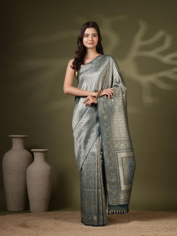 MEENA BAZAAR - Blue Art Silk Tassels Woven Handloom Saree with Unstitched Blouse