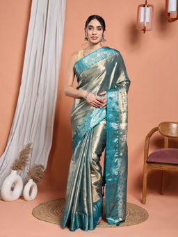 MEENA BAZAAR - Blue Art Silk Tassels Woven Handloom Saree with Unstitched Blouse
