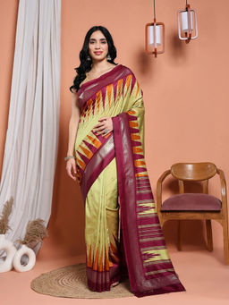 MEENA BAZAAR - Green Art Silk Zari Printed Saree with Unstitched Blouse