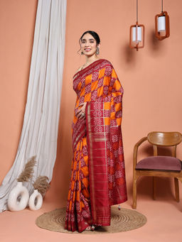 MEENA BAZAAR - Maroon Art Silk Tassels Printed Saree with Unstitched Blouse