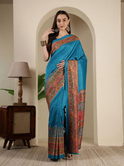 MEENA BAZAAR - Blue Art Silk Tassels Embroidered Saree with Unstitched Blouse
