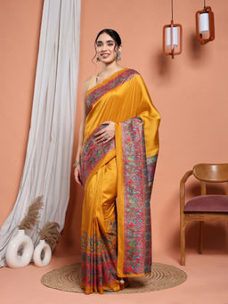 MEENA BAZAAR - Mustard Art Silk Tassels Embroidered Saree with Unstitched Blouse