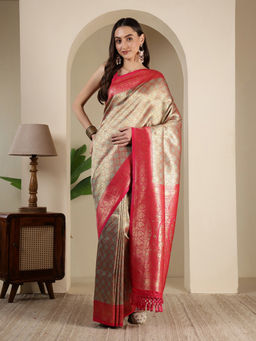 MEENA BAZAAR - Gold Art Silk Tassels Woven Handloom Saree with Unstitched Blouse