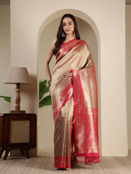 MEENA BAZAAR - Gold Art Silk Tassels Woven Handloom Saree with Unstitched Blouse