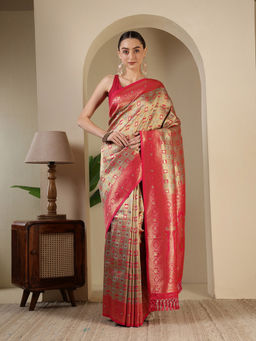 MEENA BAZAAR - Blue Art Silk Tassels Woven Handloom Saree with Unstitched Blouse