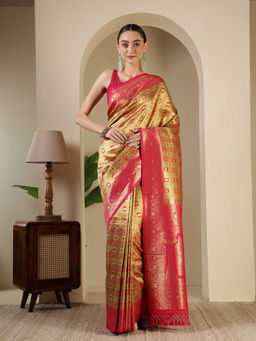 MEENA BAZAAR - Olive Art Silk Tassels Woven Handloom Saree with Unstitched Blouse