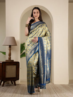 MEENA BAZAAR - Green Art Silk Tassels Woven Handloom Saree with Unstitched Blouse