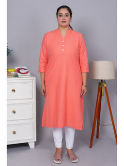 MLADA - Peach Linen Blend Mandarin Neck Three Fourth Sleeves Solid Kurta