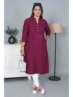 MLADA - Wine Linen Blend Mandarin Neck Three Fourth Sleeves Solid Kurta