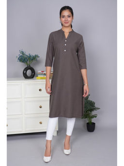MLADA - Charcoal Linen Blend Mandarin Neck Three Fourth Sleeves Solid Kurta